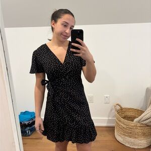 Black Polka Dot Wrap Dress